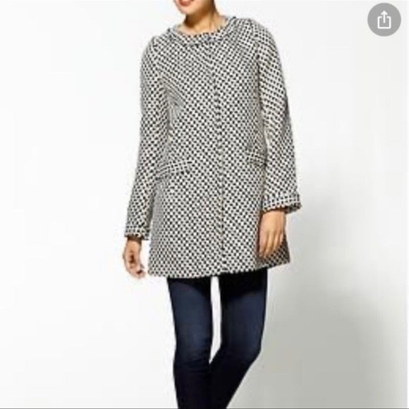 Pim + Larkin Anthropologie/Piperlime Small Black And White Tweed Snap Front Coat - Picture 2 of 6